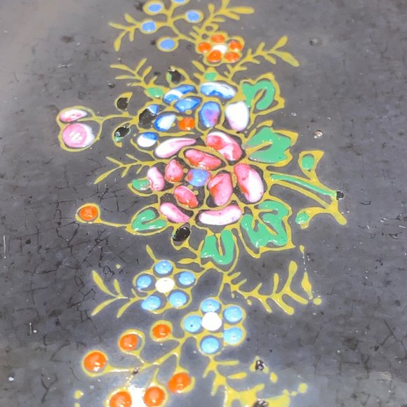 Vintage Oval Black Ceramic Hand Painted Floral Dish Plate Japan *read* - Picture 5 of 6